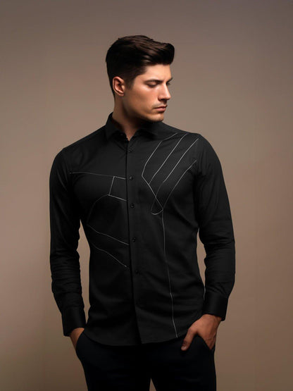 Embroidered Party Wear Black Shirt - HE SPOKE - For Men