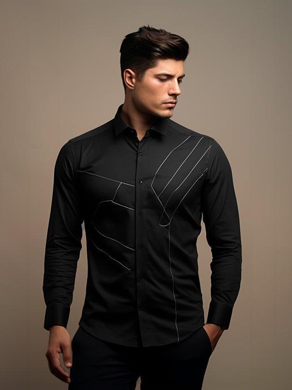 Embroidered Party Wear Black Shirt - HE SPOKE - For Men