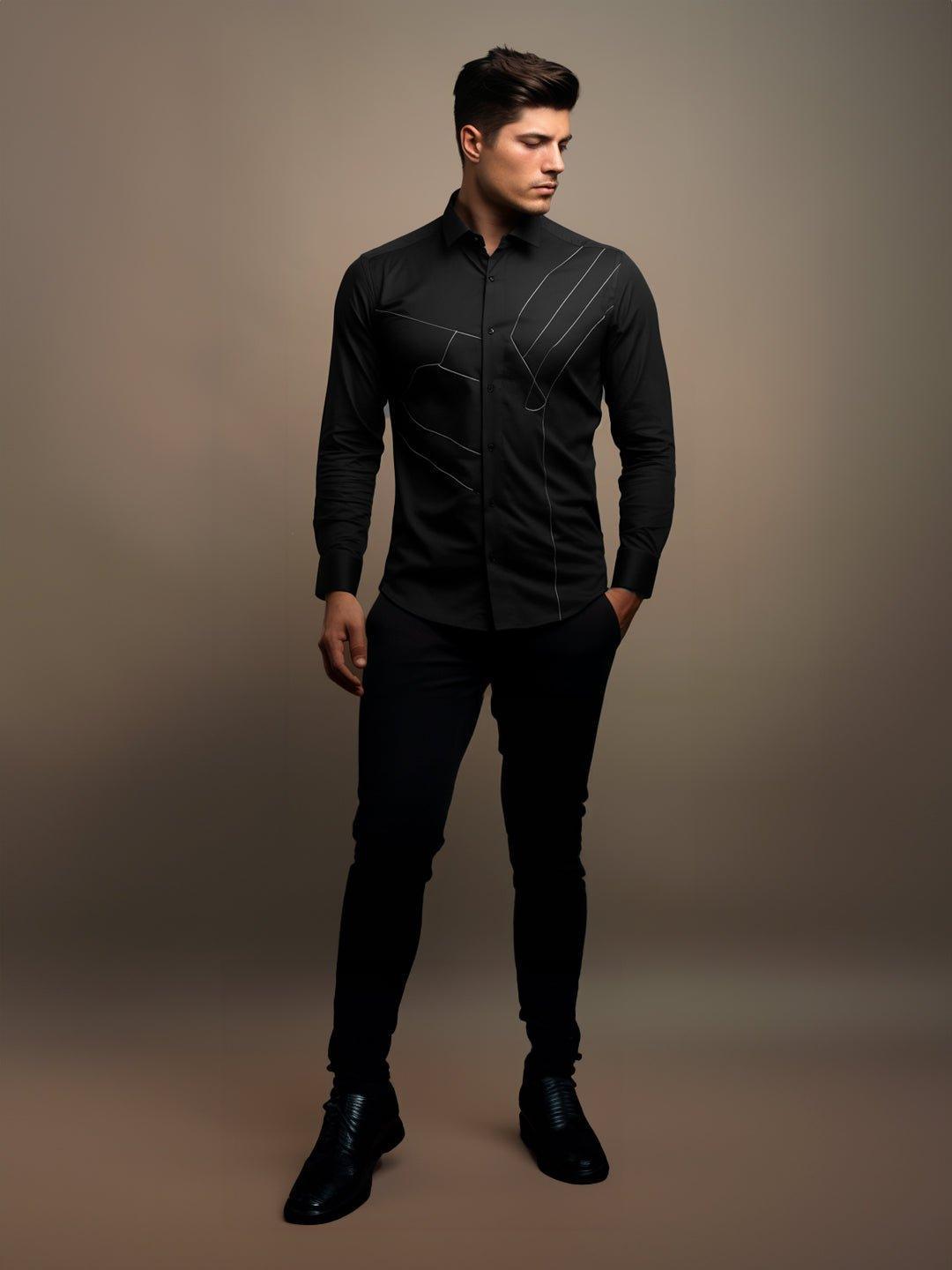 Embroidered Party Wear Black Shirt - HE SPOKE - For Men