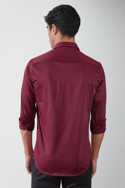 Embroidered Party Wear Burgundy Shirt - HE SPOKE - For Men