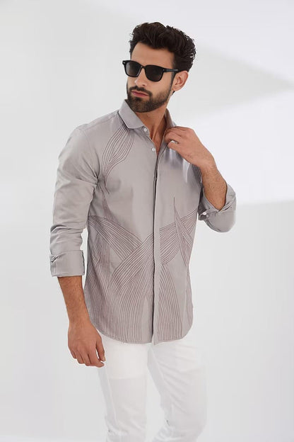 Embroidered Party Wear Grey Shirt - HE SPOKE - For Men