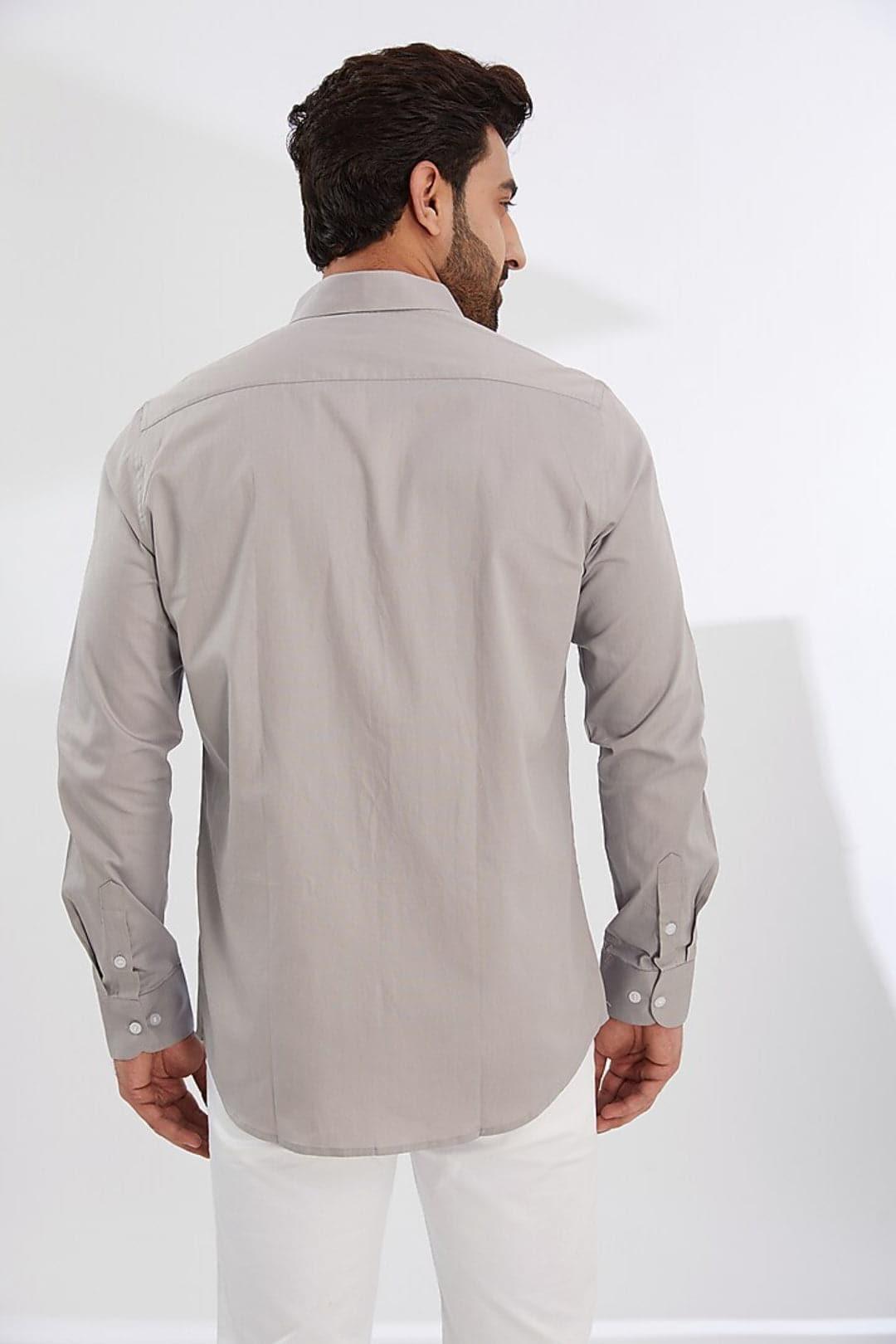 Embroidered Party Wear Grey Shirt - HE SPOKE - For Men