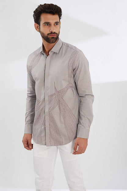 Embroidered Party Wear Grey Shirt - HE SPOKE - For Men