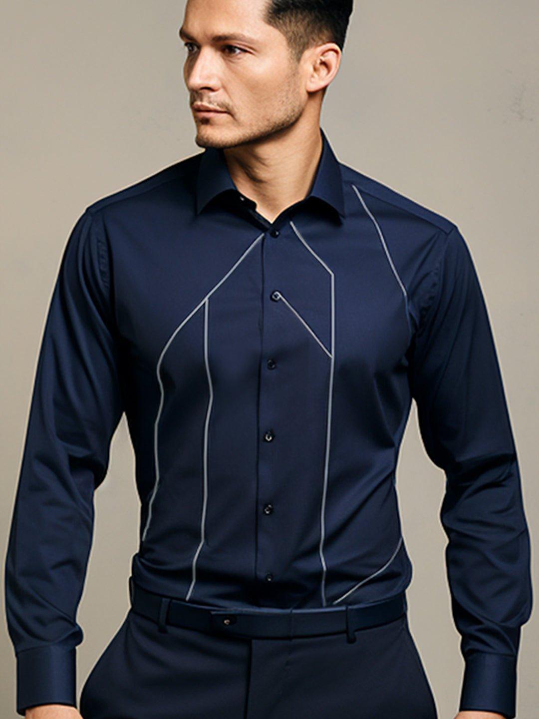 Embroidered Party Wear Navy Shirt - HE SPOKE - For Men