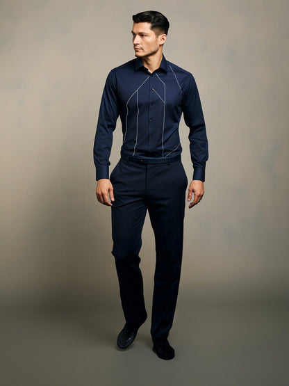 Embroidered Party Wear Navy Shirt - HE SPOKE - For Men