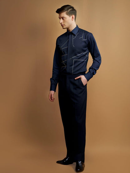 Embroidered Party Wear Navy Shirt - HE SPOKE - For Men