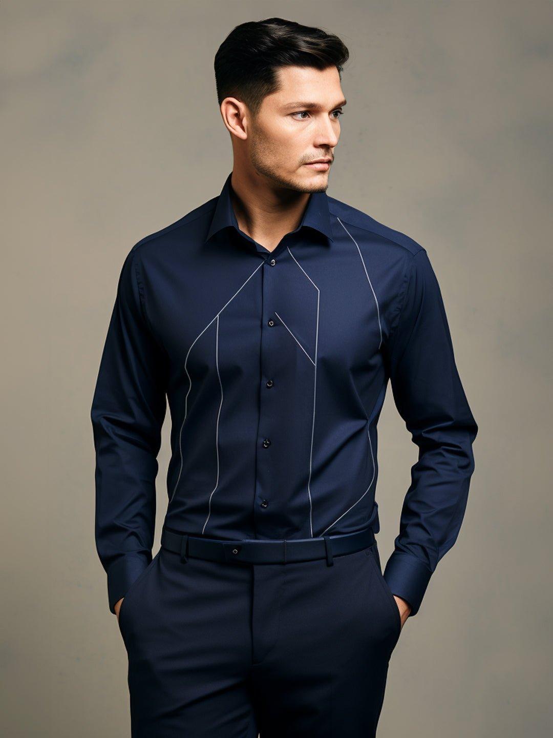 Embroidered Party Wear Navy Shirt - HE SPOKE - For Men