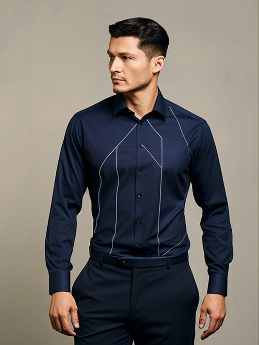 Embroidered Party Wear Navy Shirt - HE SPOKE - For Men