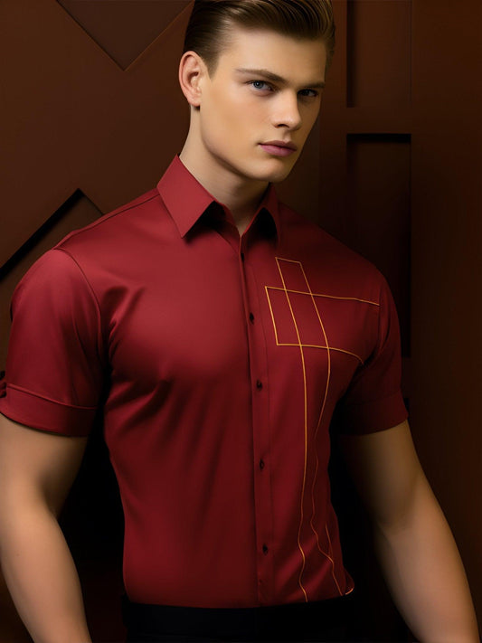 Embroidered Party Wear Red Shirt - HE SPOKE - For Men