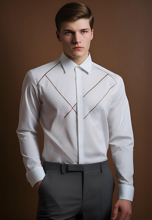 Embroidered Party Wear White Shirt - HE SPOKE - For Men