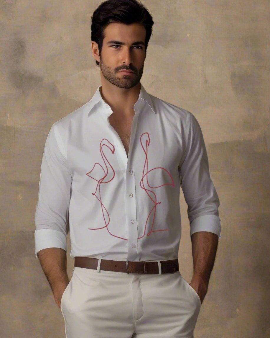 Embroidered Party Wear White Shirt - HE SPOKE - For Men