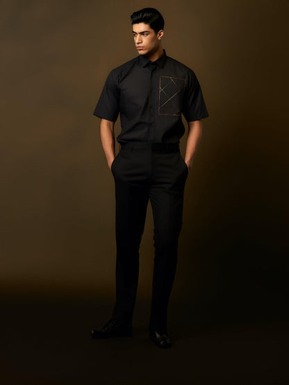 Embroidered Semi Formal Black Shirt - HE SPOKE - For Men