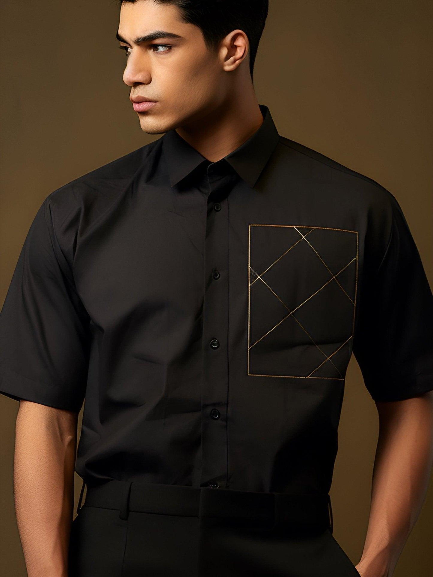 Embroidered Semi Formal Black Shirt - HE SPOKE - For Men