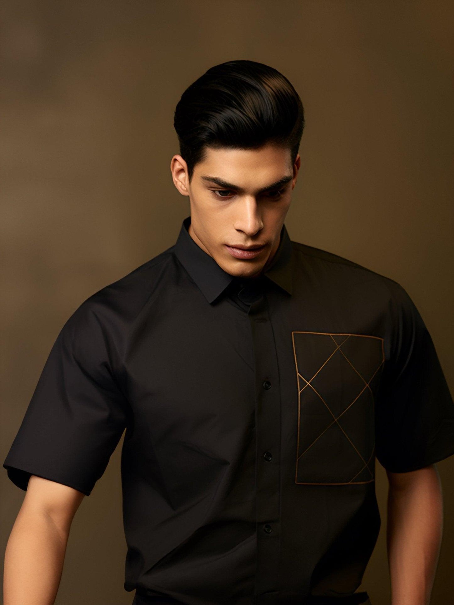 Embroidered Semi Formal Black Shirt - HE SPOKE - For Men