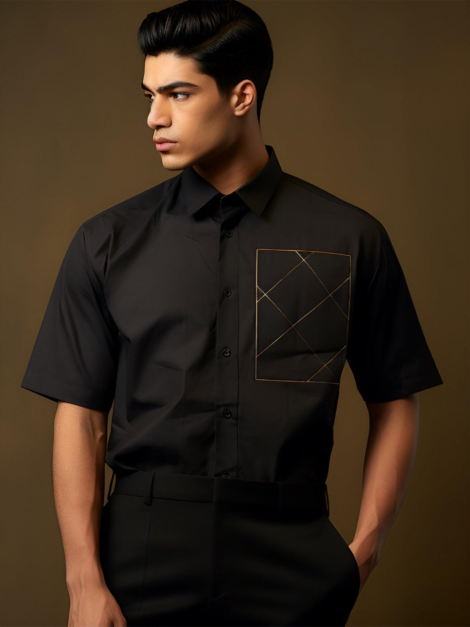 Embroidered Semi Formal Black Shirt - HE SPOKE - For Men