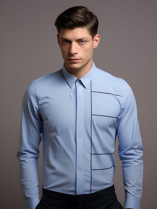 Embroidered Semi Formal Blue Shirt - HE SPOKE - For Men