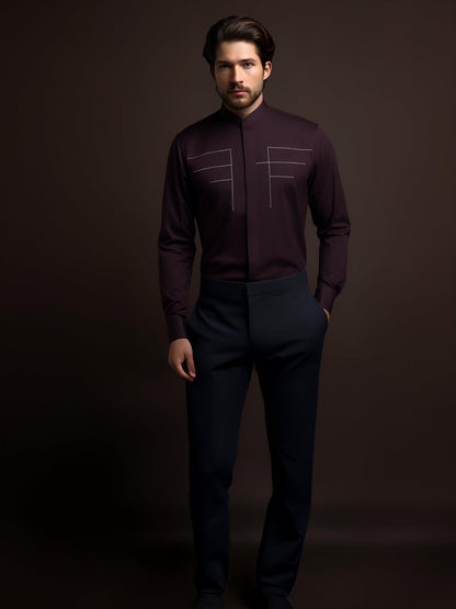 Embroidered Semi Formal Burgundy Shirt - HE SPOKE - For Men