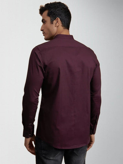 Embroidered Semi Formal Burgundy Shirt - HE SPOKE - For Men