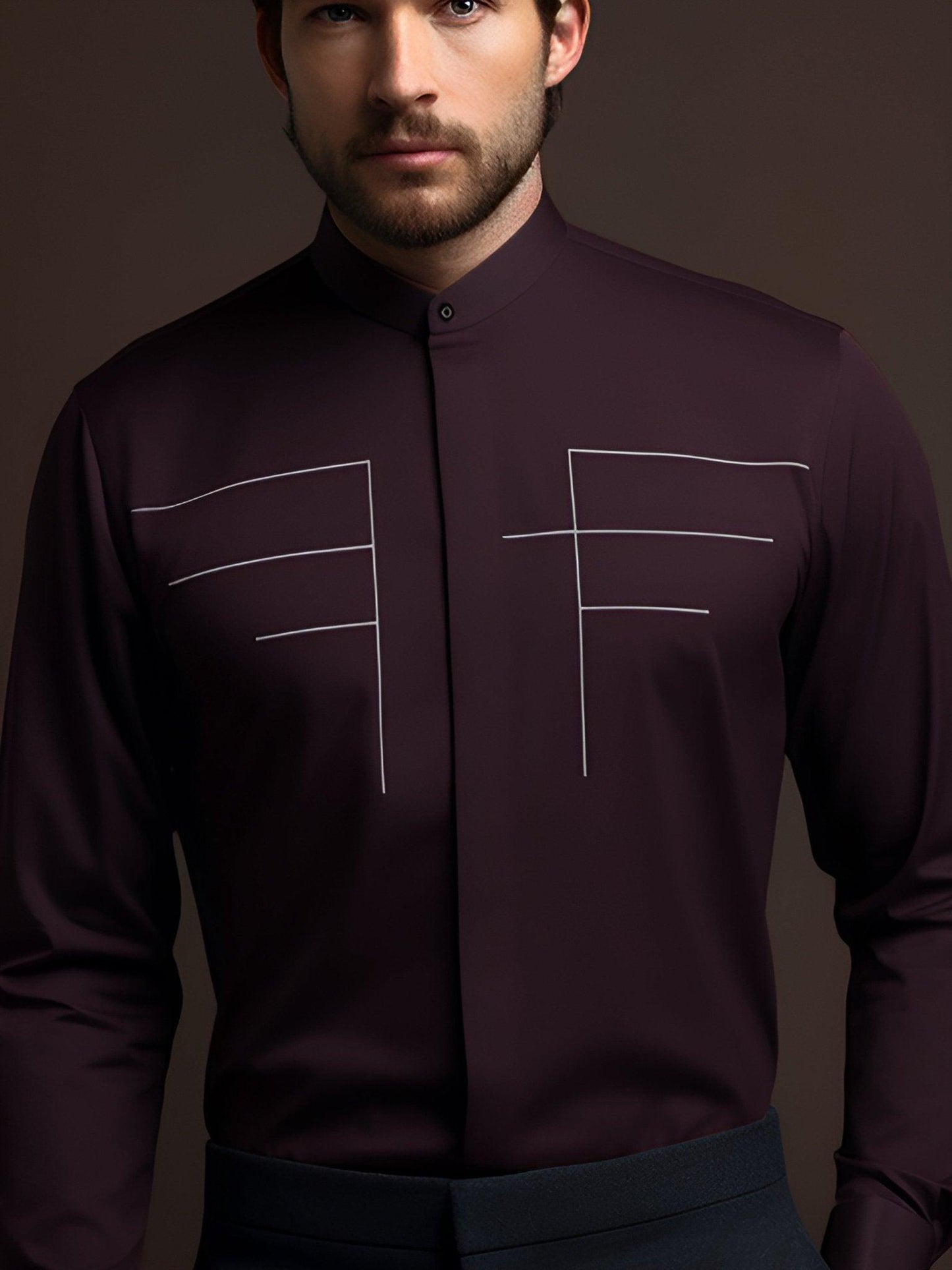 Embroidered Semi Formal Burgundy Shirt - HE SPOKE - For Men