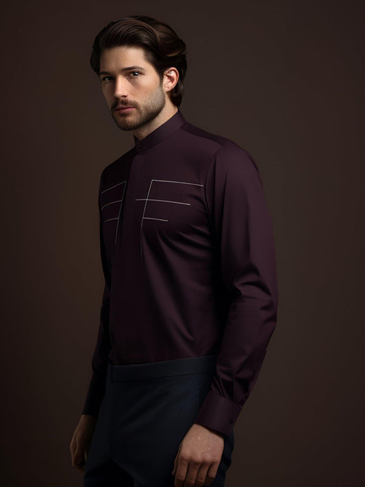 Embroidered Semi Formal Burgundy Shirt - HE SPOKE - For Men