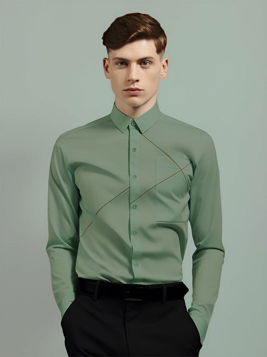 Embroidered Semi Formal Green Shirt - HE SPOKE - For Men