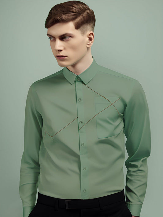 Embroidered Semi Formal Green Shirt - HE SPOKE - For Men