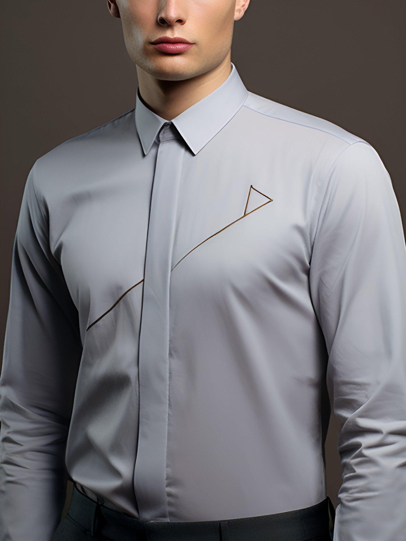 Embroidered Semi Formal Grey Shirt - HE SPOKE - For Men