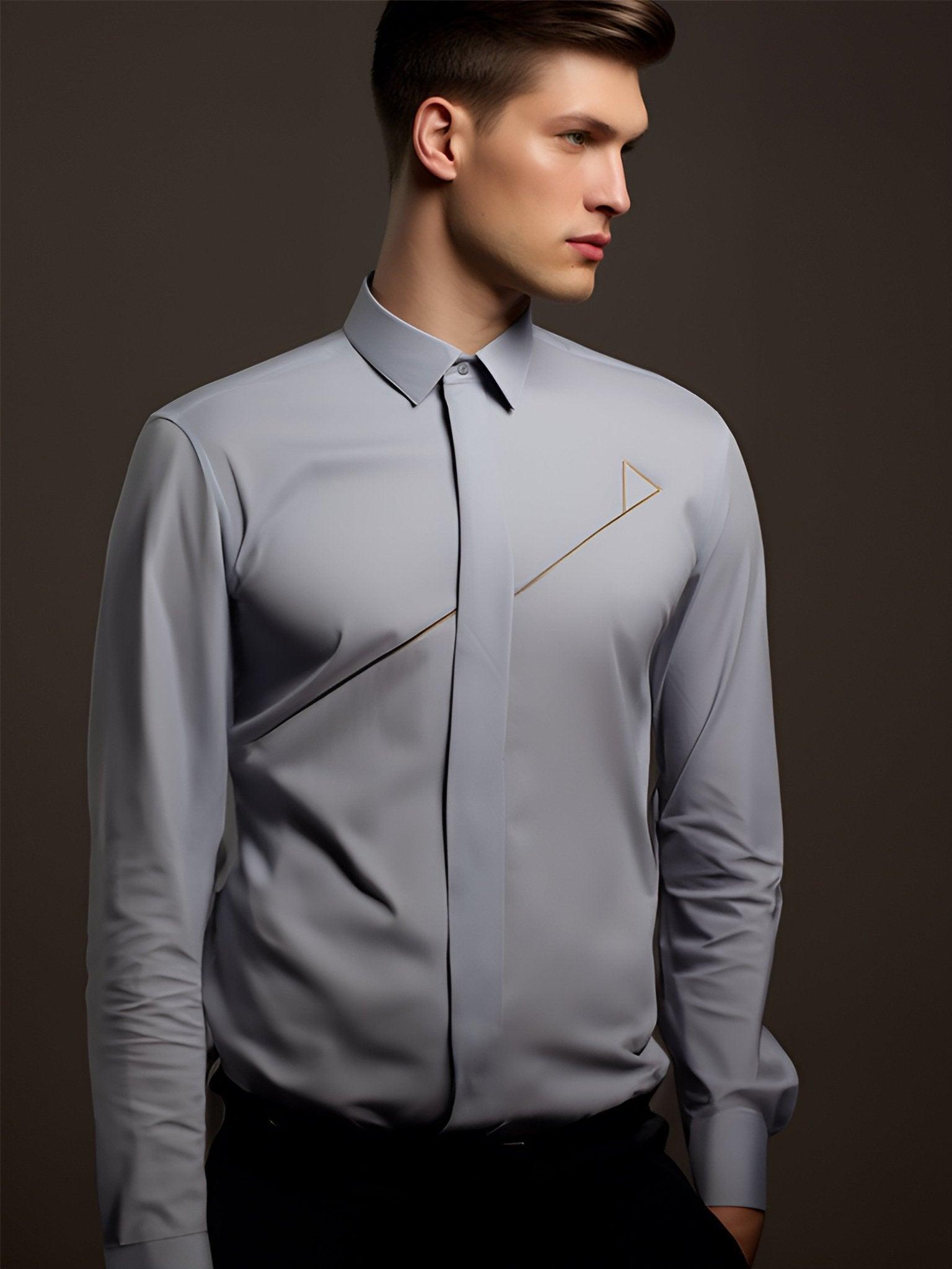 Embroidered Semi Formal Grey Shirt - HE SPOKE - For Men