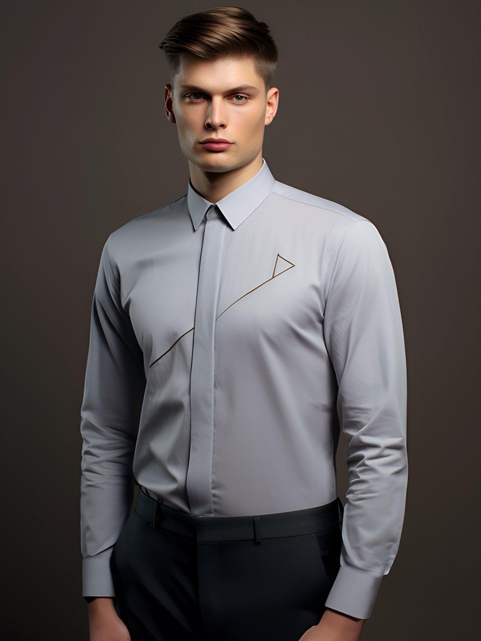 Embroidered Semi Formal Grey Shirt - HE SPOKE - For Men