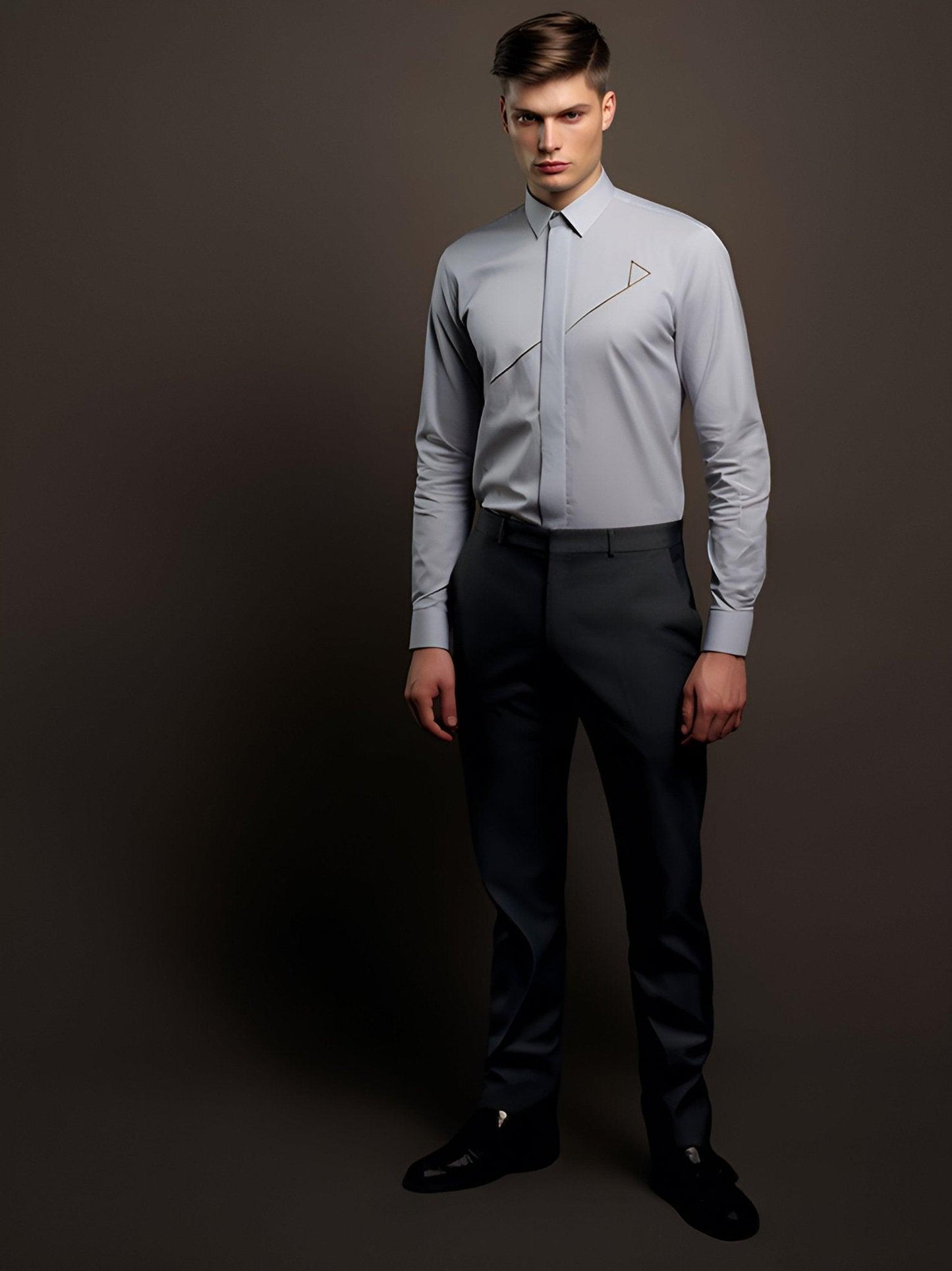 Embroidered Semi Formal Grey Shirt - HE SPOKE - For Men