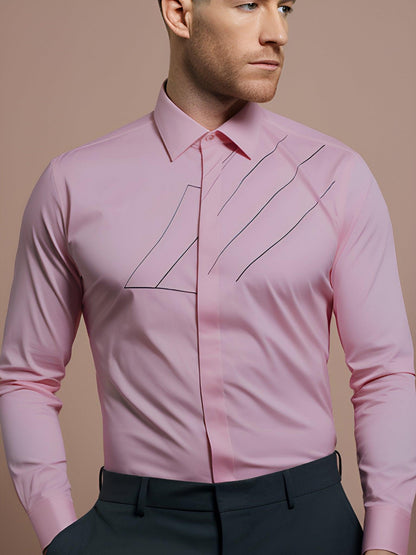 Embroidered Semi Formal Pink Shirt - HE SPOKE - For Men