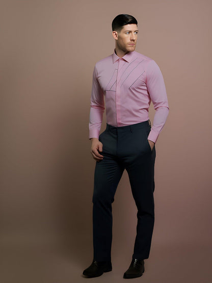 Embroidered Semi Formal Pink Shirt - HE SPOKE - For Men