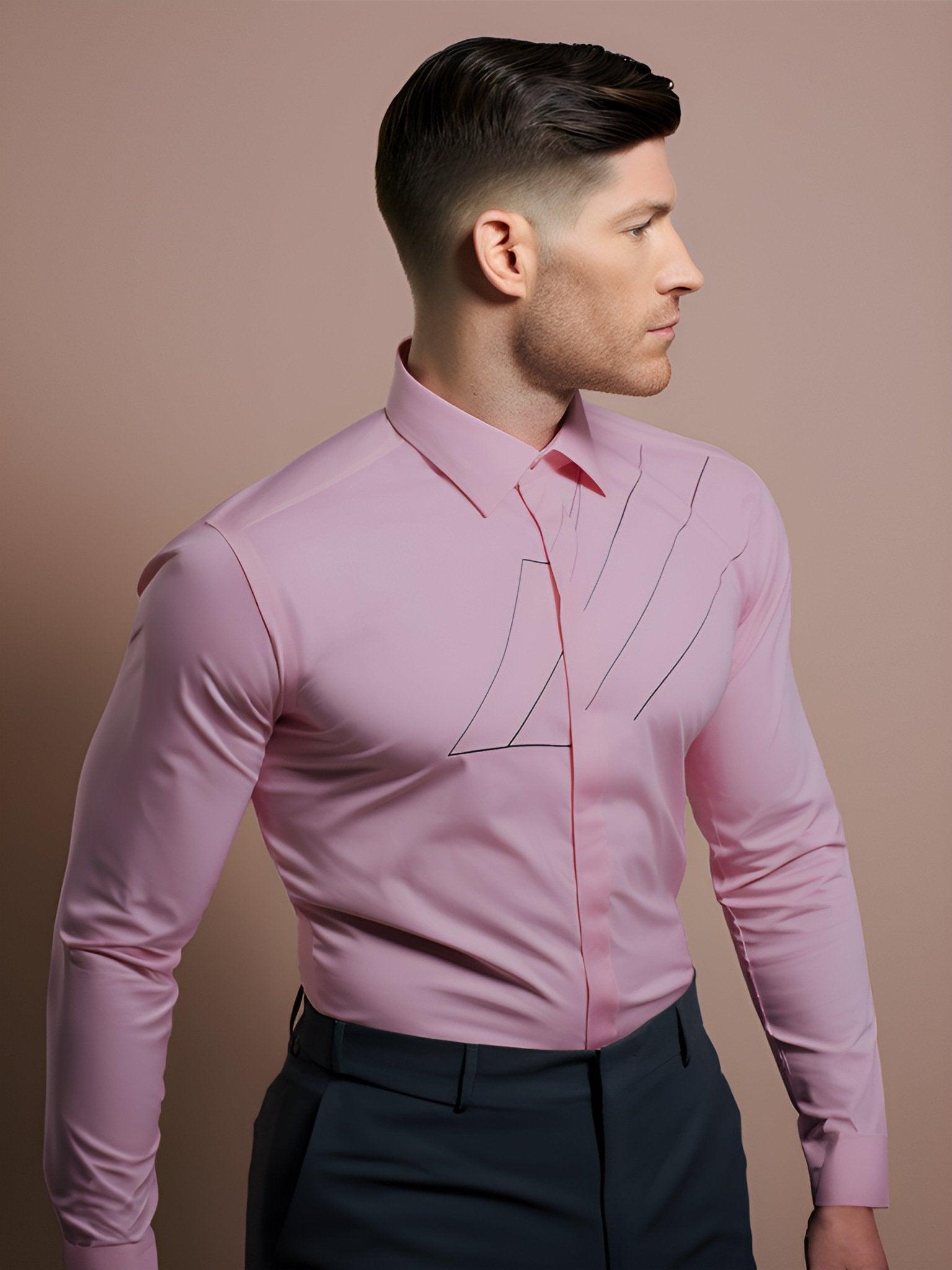 Embroidered Semi Formal Pink Shirt - HE SPOKE - For Men