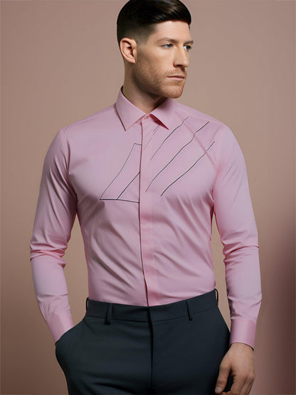 Embroidered Semi Formal Pink Shirt - HE SPOKE - For Men