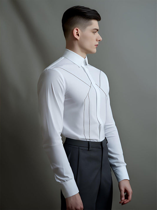 Embroidered Semi Formal White Shirt - HE SPOKE - For Men