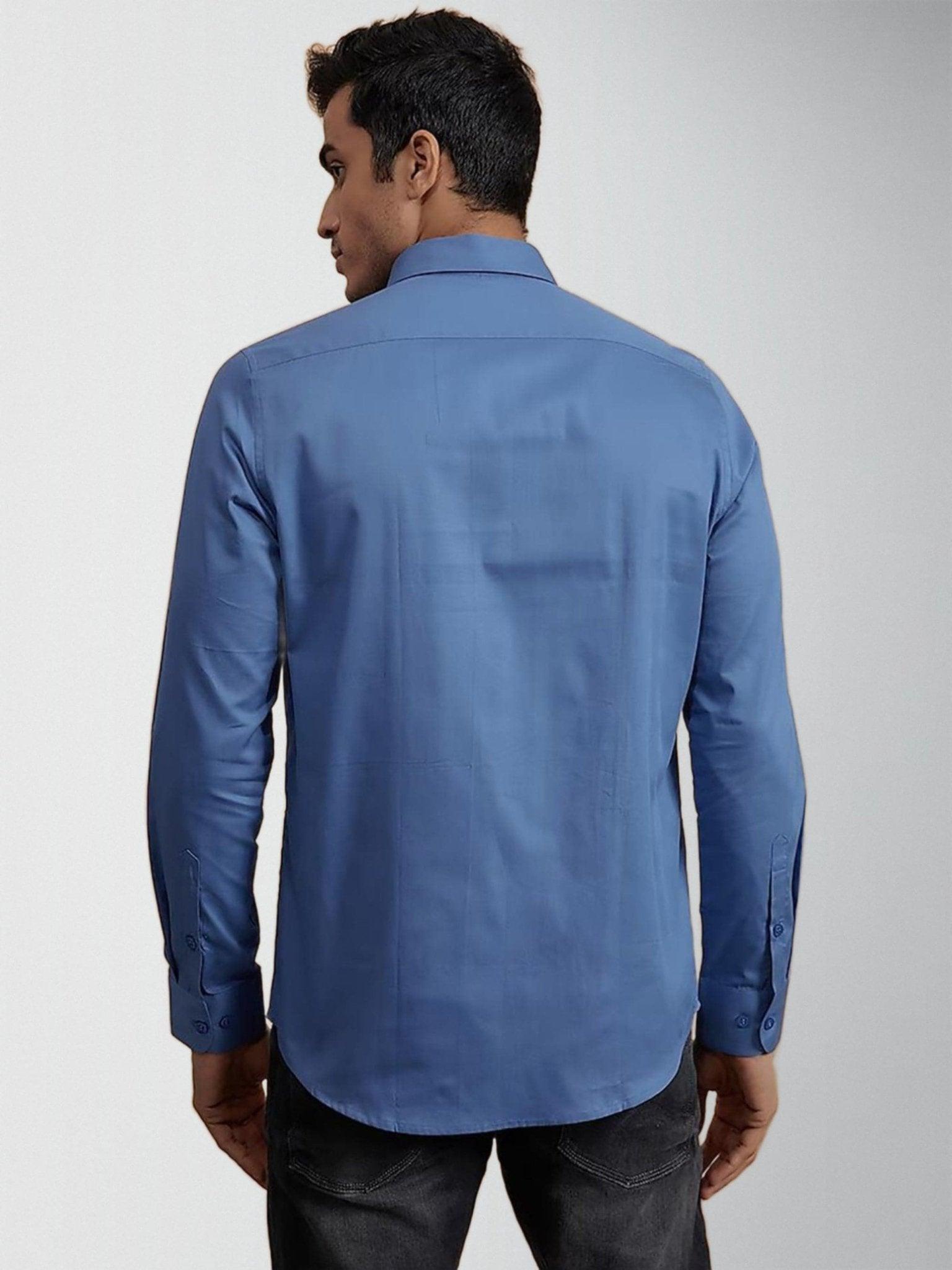 Embroidered Smart Casual Blue Shirt - HE SPOKE - For Men