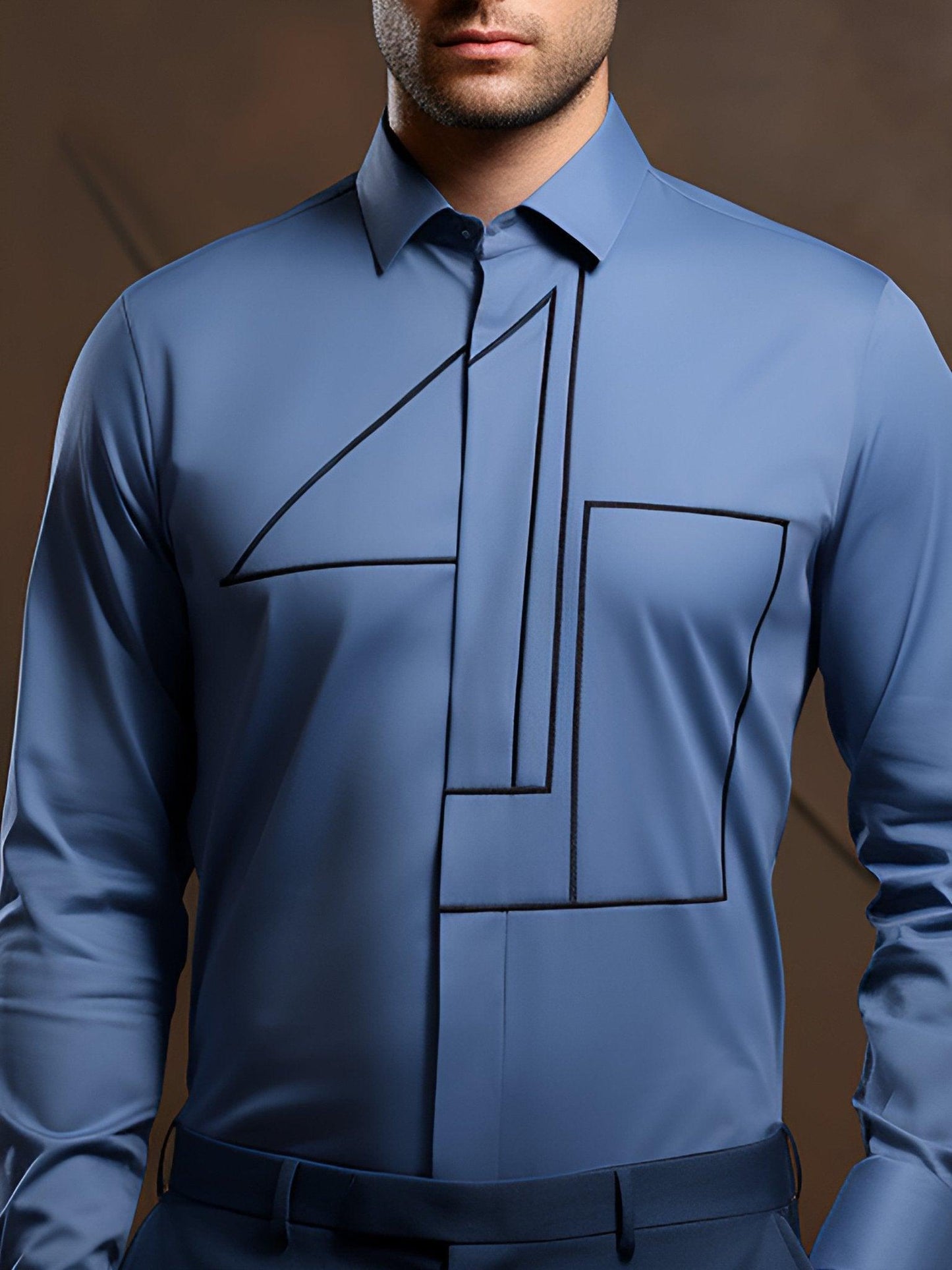 Embroidered Smart Casual Blue Shirt - HE SPOKE - For Men