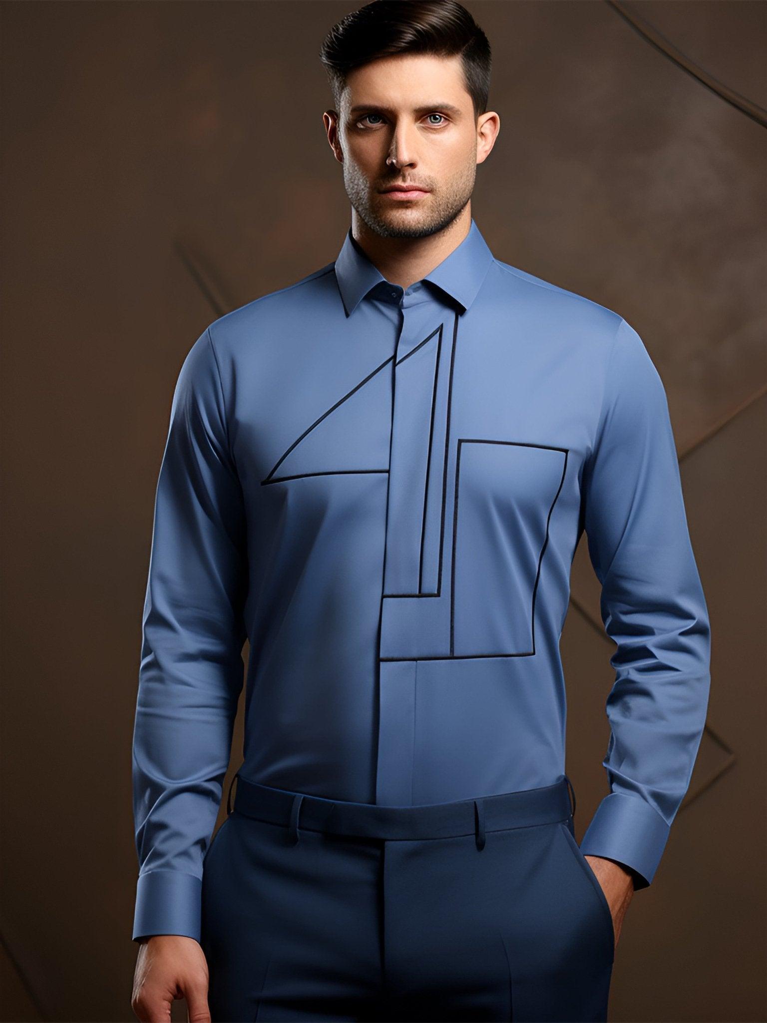 Embroidered Smart Casual Blue Shirt - HE SPOKE - For Men