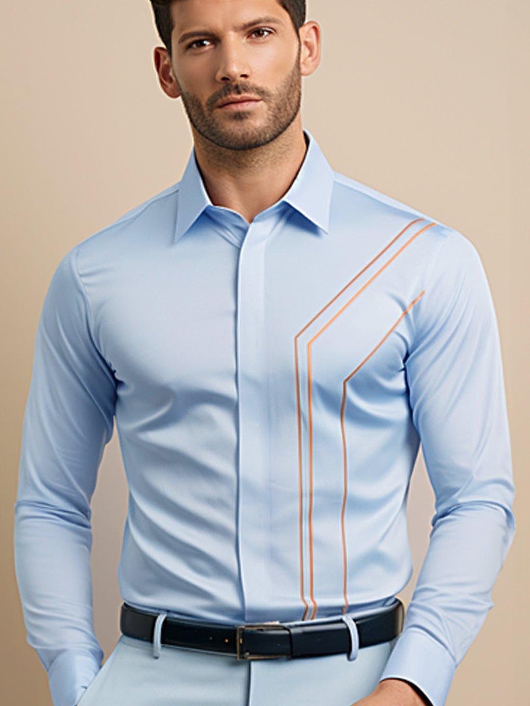 Embroidered Smart Casual Blue Shirt - HE SPOKE - For Men