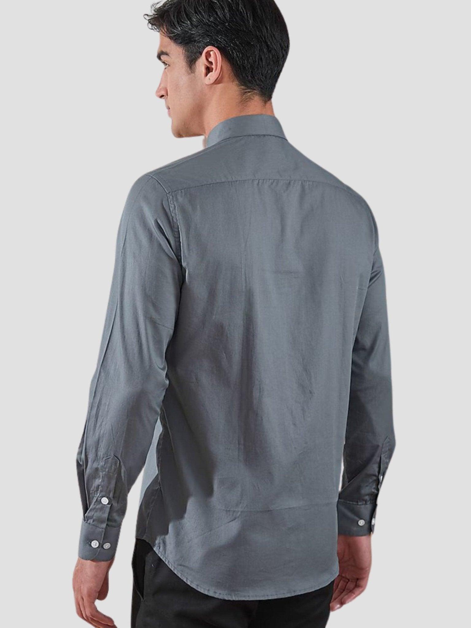 Embroidered Smart Casual Grey Shirt - HE SPOKE - For Men