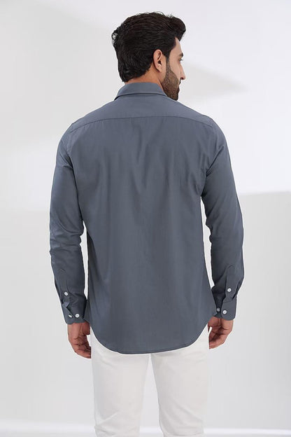 Embroidered Smart Casual Grey Shirt - HE SPOKE - For Men