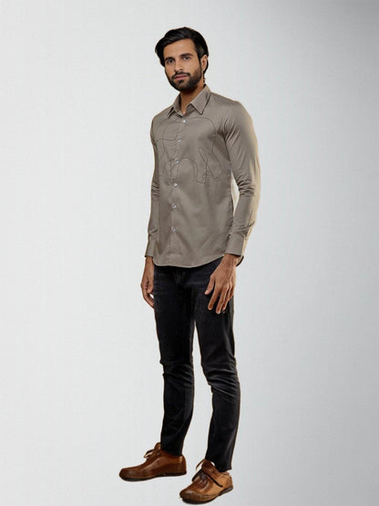 Embroidered Smart Casual Grey Shirt - HE SPOKE - For Men