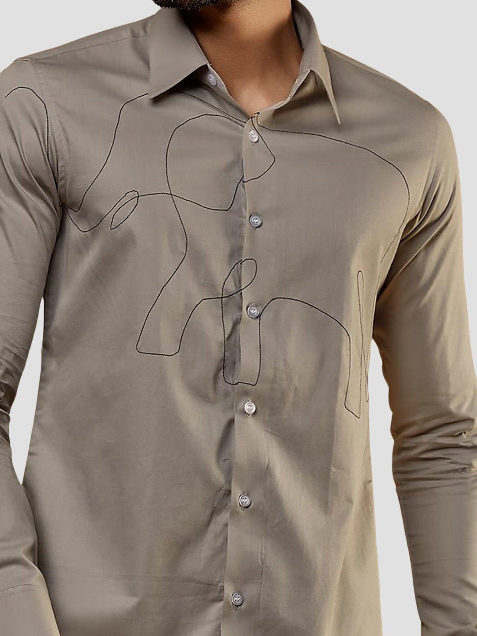 Embroidered Smart Casual Grey Shirt - HE SPOKE - For Men