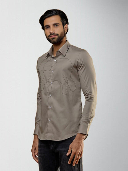 Embroidered Smart Casual Grey Shirt - HE SPOKE - For Men