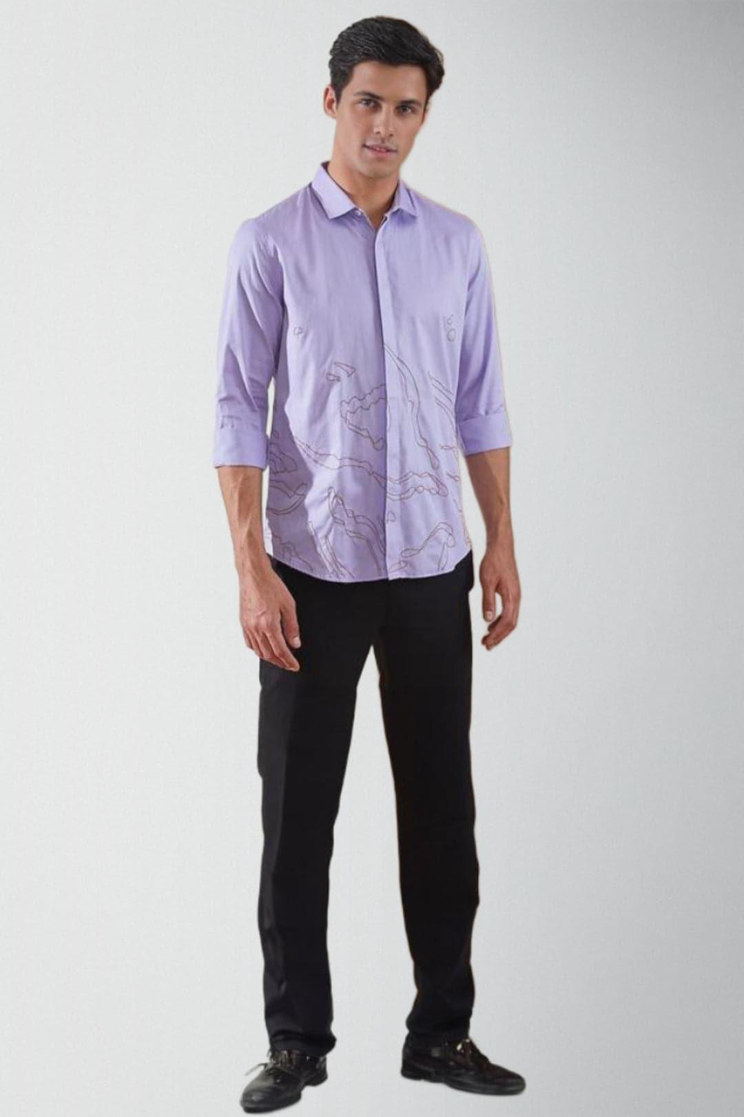 Embroidered Smart Casual Lilac Shirt - HE SPOKE - For Men