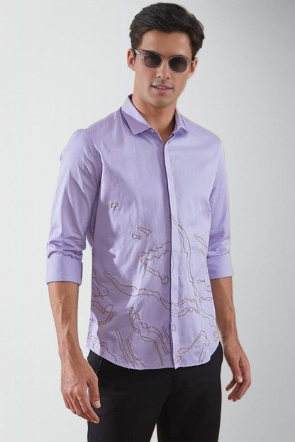 Embroidered Smart Casual Lilac Shirt - HE SPOKE - For Men