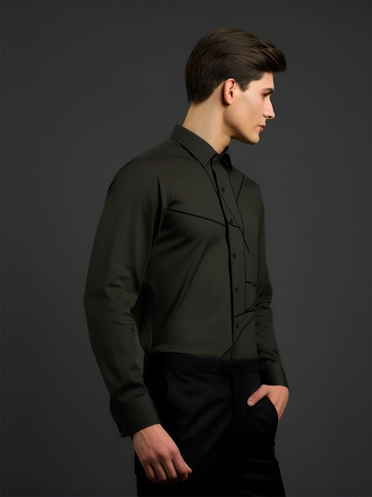 Embroidered Smart Casual Olive Shirt - HE SPOKE - For Men