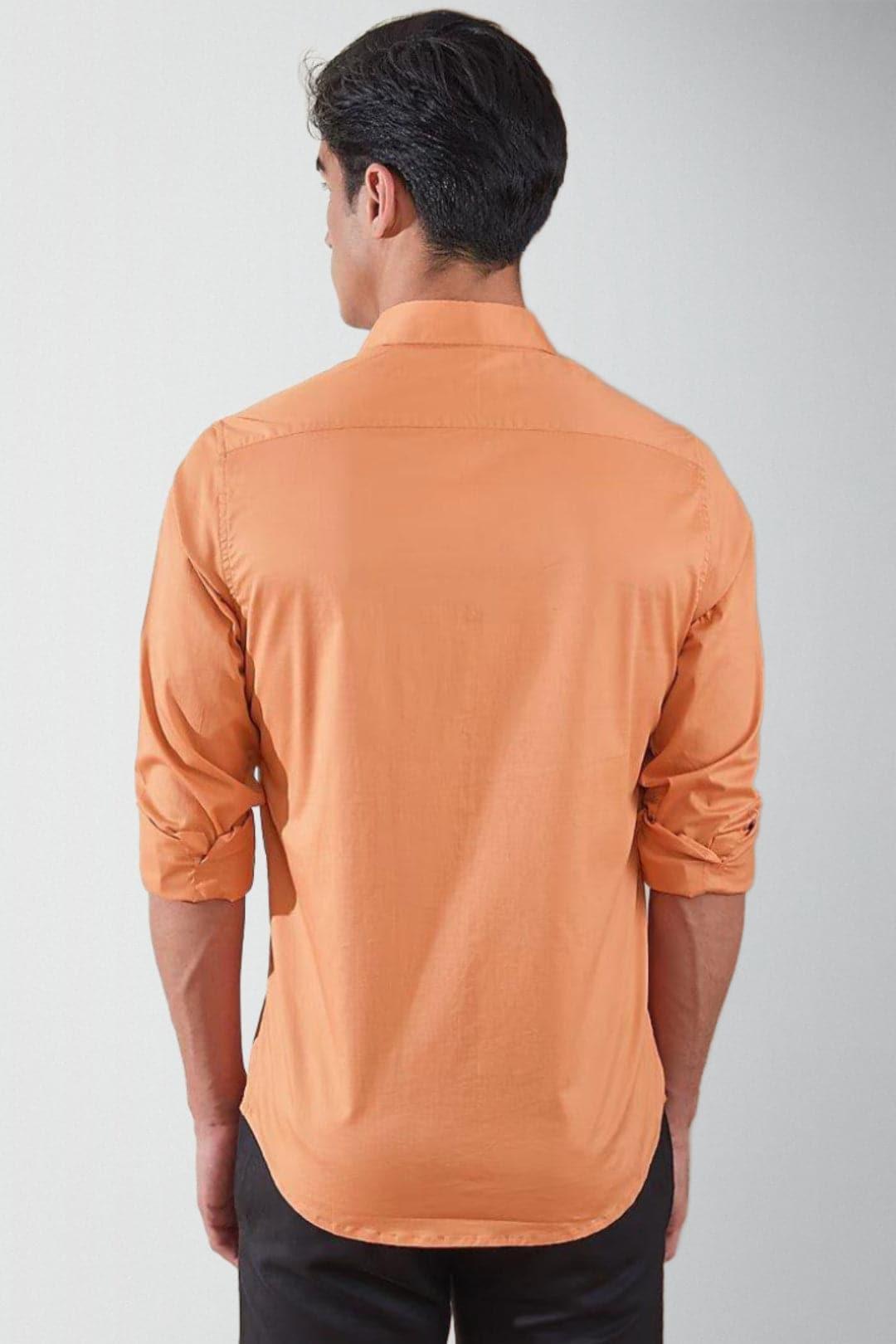 Embroidered Smart Casual Orange Shirt - HE SPOKE - For Men