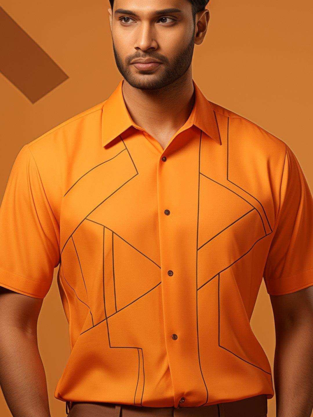 Embroidered Smart Casual Orange Shirt - HE SPOKE - For Men