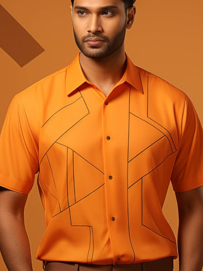 Embroidered Smart Casual Orange Shirt - HE SPOKE - For Men